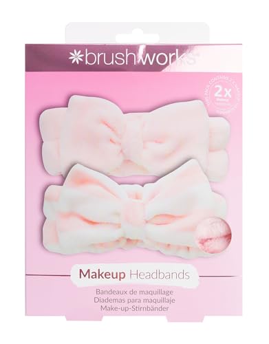 Brushworks Makeup Headbands – 2 Pack Soft Elastic Spa Hair Bands with Bow for Skincare, Facials & Makeup Application | Gentle, Absorbent & Vegan Friendly