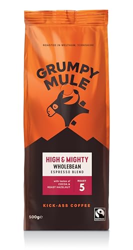 Grumpy Mule High and Mighty Espresso Blend Whole Coffee Beans with notes of Cocoa and Roast Hazelnut 500g