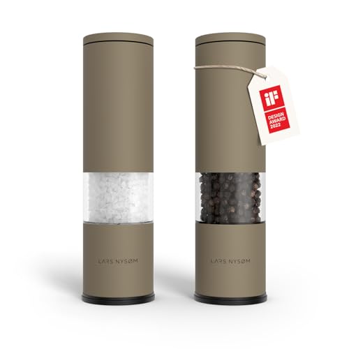 Image of LARS NYSOM Salt and Pepper Grinder Set Manual, Stainless Steel Salt and Pepper Mills with Adjustable Ceramic Grinder I Design Spice Shakers (Taupe Brown)