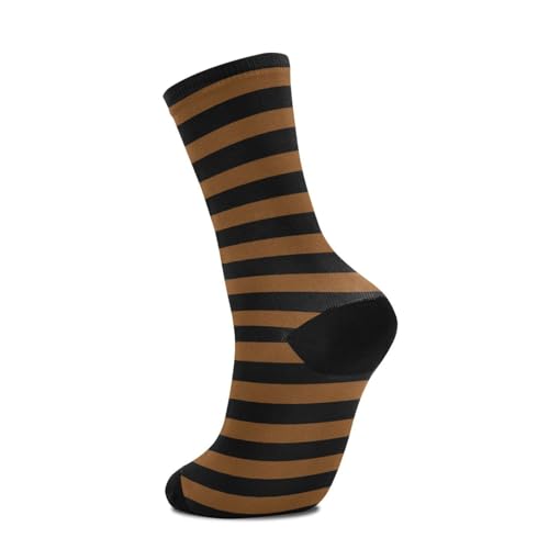 1 Pair Brown Black Stripes Crew Socks Breathable Compression Athletic Socks for Women Men Sport Running Cycling4