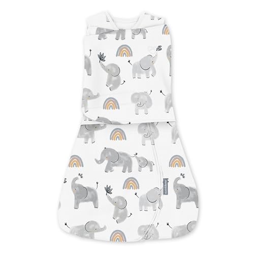 Image of Ingenuity Arms Free Transitional Baby Swaddle, Size 3-6 Months, 14-18 Pounds, Arms Swaddled in or Out, 1.0 TOG - Happy Elephant