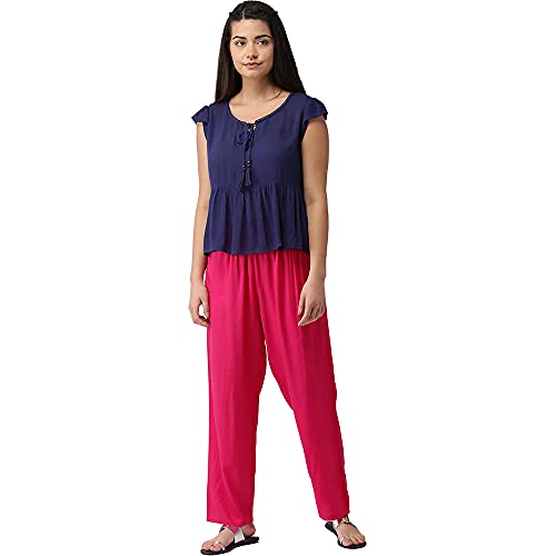 Image of GO COLORS Women Solid Mid Rise Relaxed Fit Viscose Casual Pants