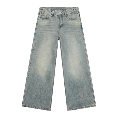Men's Jeans Washing Solid Color Wide Leg Denim Pants Straight Loose Jeans