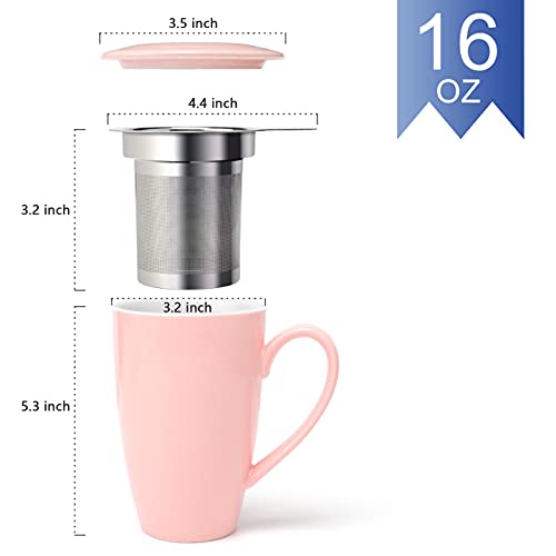 Amhomel Porcelain Tea Mug With Infuser And Lid, 16 Ounce Ceramic Tea Cup For Loose Leaf, Coffee, Cocoa And Milk, Tea Gift For Tea Lovers, Set Of 2(Pink And White) #TOP5