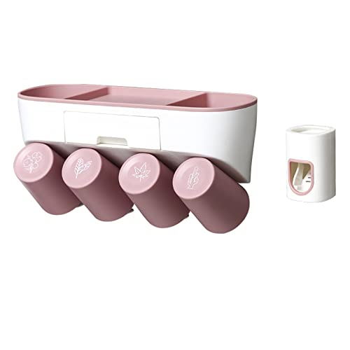 Porte-brosse à dents mural et organiseur rose pour routine bain de famille