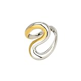 YADUDA Anillos gruesos de oro y plata para mujer, anillo curvo ondulado, no se deslustra, delicado chapado en oro de 18 quilates, anillo de acero inoxidable, joyería de regalo, talla 7
