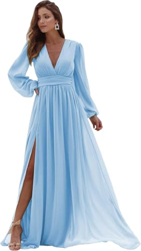 XUENWBD Vestido de dama de honra feminino, manga comprida, decote...