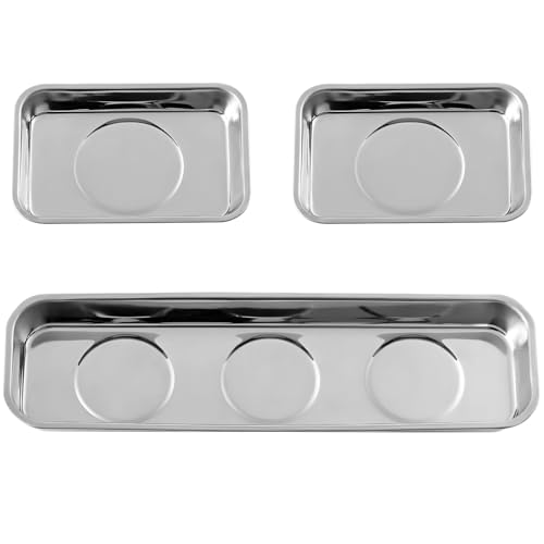 3 Pcs Magnetic Parts Tray, Magnetic Tool Tray, Stainless Steel Magnetic Tray Holder for Screws, Parts, and Drill Bits, Magnetic Base