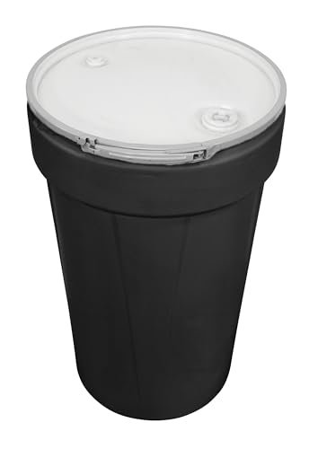 Eagle 55 Gallon Drum with Bung Lid and Metal Lever-Lock, 39.1"x23.8", Open Head Lab Pack Plastic Drum Made of Durable, Lightweight HDPE, Withstands Weather/Chemicals, Made in USA, Black, 1655MBLKBG
