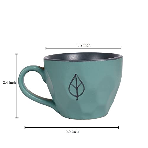 Image of AAKRITI ART CREATIONS Cup Ceramic Aqua Set of 6 | Ceramic Cup Set | Multipurpose Utility Cups | Floral Art Ceramic Cups, Kitchen Essentials | Glossy Finish, Aqua Blue Tea Cup Set