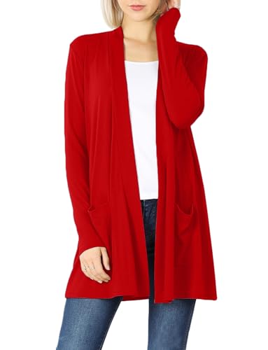 Image of Women's Open Front Cardigan Long Sleeve with Pockets Casual Outwear