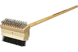 Double Head Commercial Grill Brush with Extended Non-slip Wood Handle