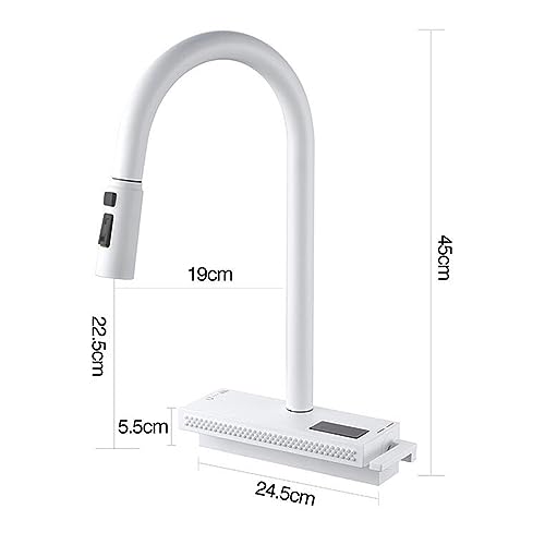 Robinet de cuisine extensible pivotant blanc avec douchette laiton - 2