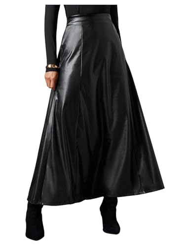 Milumia Women's Faux Leather Maxi Skirt Elegant High Waisted A