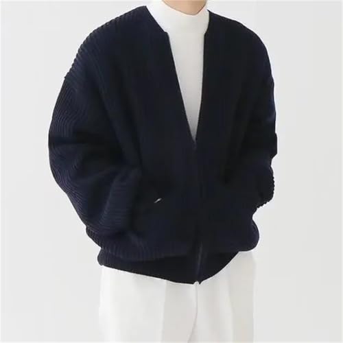 Hndudnff Men's Round Neck Solid Color Knitted Cardigan Sweater Loose Casual Cardigan Sweater2