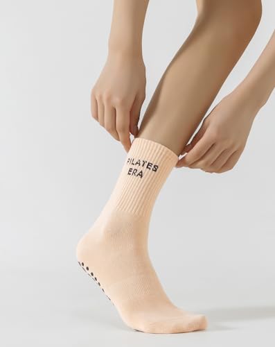 Image of Yawlsow Pilates Grip Socks for Women Yoga Grippy Socks Cute Barre Non Skid Athletic Crew Sticky Sock Workout Hospital
