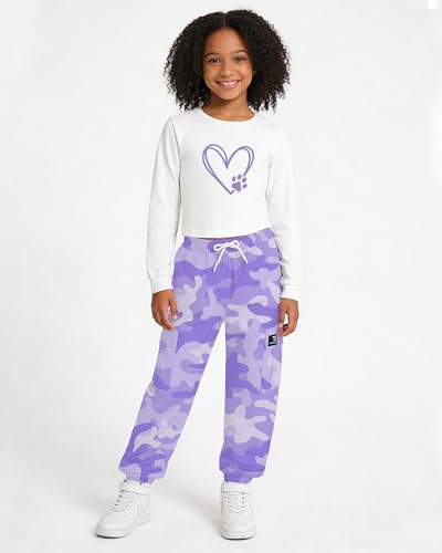 Image of Betusline Girls Fall Winter Clothing Sets, Long Sleeve Crop Top & Cargo Jogger Pants 2 Piece Outfit Sets,4T-14Y