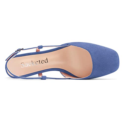 Saekcted Women Chunky Block Low Kitten Heel Square Toe Slingback Pumps Wedding Office Dress 1.4 Inches Heels4