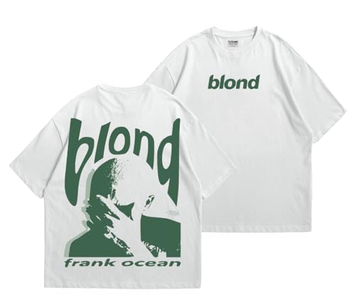 Image of Frank Ocean Blond Oversized T Shirt for Men and Women Premium Heavy Gauge Cotton Drop Shoulder Baggy Streetwear T-Shirt (in, Alpha, M, Plus, White)
