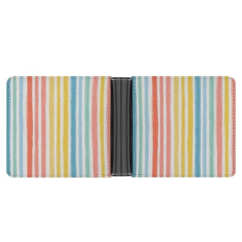 Summer Color Vertical Stripes Textile Pattern Soft PU Leather Bifold Wallet, Coin Purse Credit Pass Case, Durable Card-Holder Slim Billfold for Men Woman Money Storage3