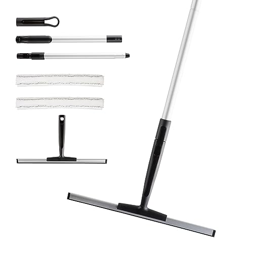 Eyliden スクイジー 水切りワイパー ガラスワイパー ガラス掃除 窓掃除 窓クリーナー 結露水滴取り 両面 高所掃除 延長ポール付き ガラス掃除プロ用ツール 浴室/窓/天井/鏡/壁など掃除用 (ブラック)