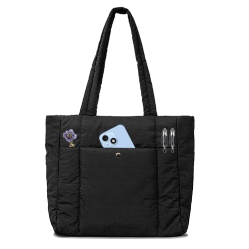 Opiniones de Bolsas de Tela para Dama del mes. 46 Bolsa Tote para mujer Bolso de hombro Tela con Cremallera Acolchada Impermeable Puffy Bolsa Con Cierre Ligero Bolso de Mano, Mochila de hombro con Bolsillos Interiores y Externosa