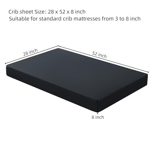 Image of HBHLFZ Crib Sheets for Boys, Girls, 28x52 Inch Fitted Crib Sheet - 8 Inch Deep Pocketed Fixed Sheet - Soft and Comfortable Microfibre - Fits Standard cot and Toddler mattresses, Black