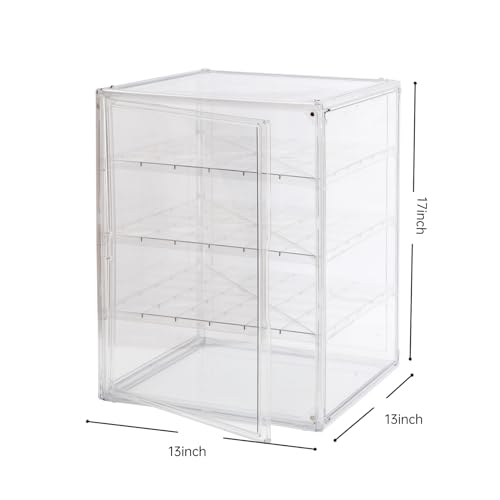 Image of BOHOIDEE 3X-Large 4 Tiers 17.7 inchX13 inchX13 inch Acrylic Display Case with 3 Division Boards, Clear Organizer Box Plastic Holder with Magnetic Door for Handbags, Purses, Boots, Figures, Book