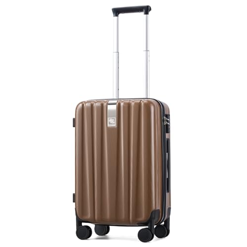 Image of Hanke 20 Inch Carry On Luggage 22x14x9 Airline Approved Lightweight PC Hard Shell Suitcases with Wheels Travel Luggage Rolling Suitcase Travel Luggage Bag Christmas Gifts for Birthday （Brown）