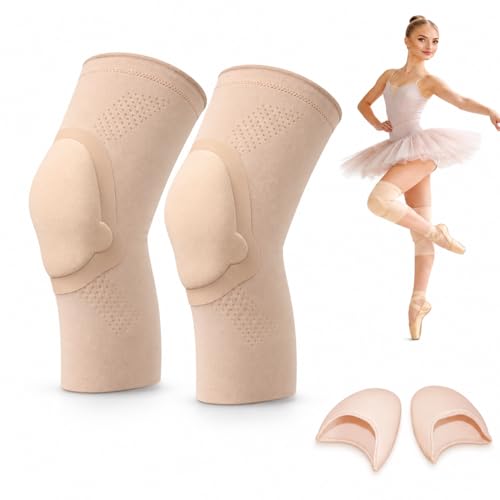 Colefoy Dance Knee Pads for Women Gel Knee Sleeves with Shock Absorbing Padding and Ballet Toe Pads for Dancers Volleyball Yoga and Fitness