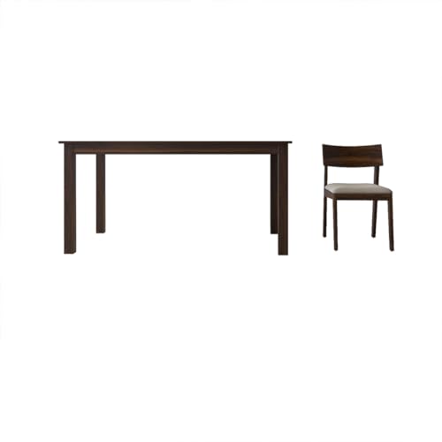 Image of DRIFTINGWOOD Liana Solid Sheesham Wood Dining Table 6 Seater | Wooden Six Seater Dinning Table with Beige Cushion Chairs | Dinner Table 6 Seater | Dining Room Sets | Self Assembly Walnut Finish