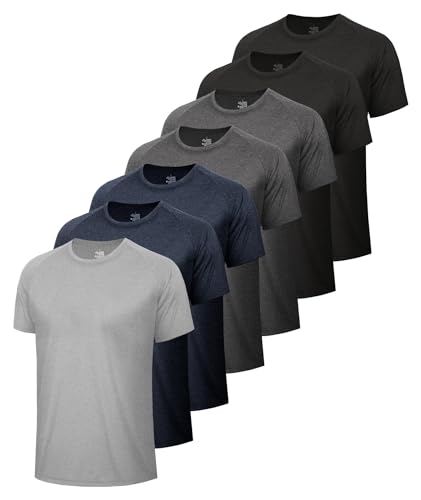 BOOJO 7 Pack Workout Shirts for Men-Quick Dry Black Gym Moisture Wicking Short Sleeve T-Shirts for Running Athletic Casual