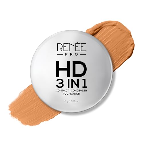 RENEE All Beige PRO HD 3 In 1 Compact,Concealer,Foundation-Amande,SPF 20,Matte Finish,High Coverage,Ultralight & Silky Smooth Finish,Enriched With Vitamin E,C & Aloe Vera-9 Gm,Beige