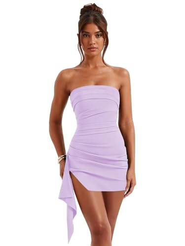 Strapless Homecoming Dresses for Teens with Slit Satin Tight Cocktail Evening Dress 2025 DE167