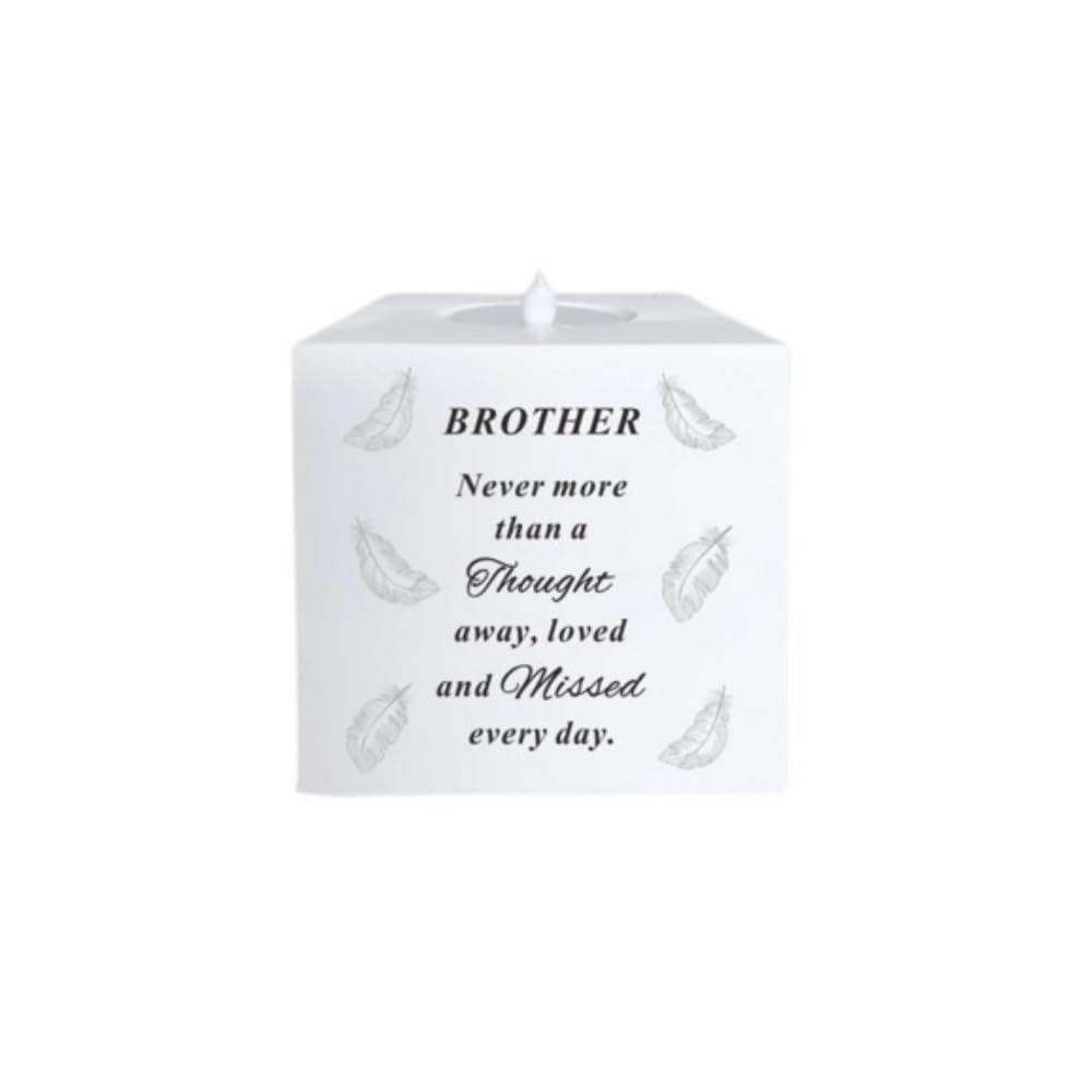 Brother - Memorial Flickering Candle Holder with Feather Design David Fischhoff