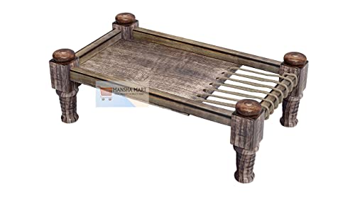 MANSHAMART® KHAAT CHARPAI Serving Tray Antique Design Home Decor Handmade Snacks Serving Trays Wooden Platter for Serving Tea and Snacks, Home Decor Items Kitchen Items Tray for Dining Table