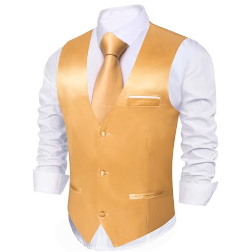 Image of Barry.Wang Vest for Men Business /Leisure Dress Suit Vests V-neck 2 Pockets Wedding Party Tuxedo Satin Waistcoat