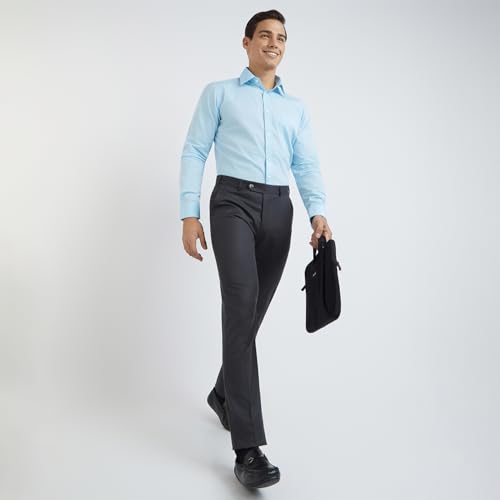 Image of Raymond Men Slim Fit Solid Pattern Poly Viscose Blend Pleatless Formal Trouser