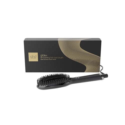 ghd glide+, Spazzola Lisciante per Capelli Professionale Anticrespo, Nero | 57% di luminosità in più, Zero Danni da Calore Estremo, Tecnologia di Riscaldamento in Ceramica e Ionizzatore Anti Crespo