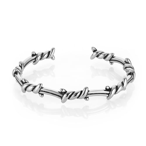 HZMAN Barbed Wire Bracelet for Men Retro Gothic Punk Stainless Steel Thorns Cuff Bracelet Jewelry Gift