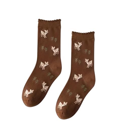 Generisch Braune Socken mit Reh Motiv Lustige Verrückte Socken für Männer und Frauen Geschenksocken Unisex Einheitsgröße 36-43 Crew Socks 1-Paar