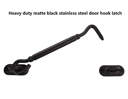 Runningfish 6" Barn Door Lock Sliding Door Lock Barn Gate Latch Stainless Steel Hook Lock Black Heavy Duty Barn Door Latch Cabin Hook Eye Latch Easy Lock Black 6"(Update Tone) #TOP6