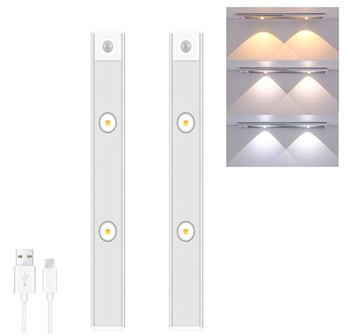 2 Pack 12inch Under Cabinet Lights, with a Motion Sensor Battery Operated Rechargeable Under Counter Light, Stepless Dimmable Closet Lighting for Drawer, Wardrobe, Kitchen (12in/30cm - 2 Packs)