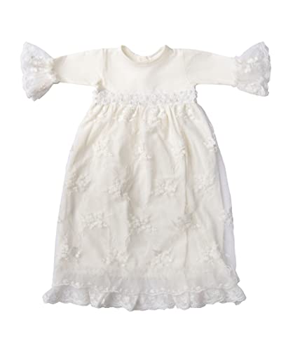 Haute Baby Corinne Baptism Christening Valentine's Day Take Me Home Gown with Floral Combo – Includes Receiving Blanket & Bonnet (0-3 Months, White)2