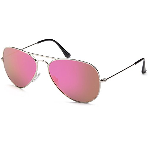 JETPAL Men & Womens Aviator UV400 Sunglasses - Pink Mirror Lens Silver Frame