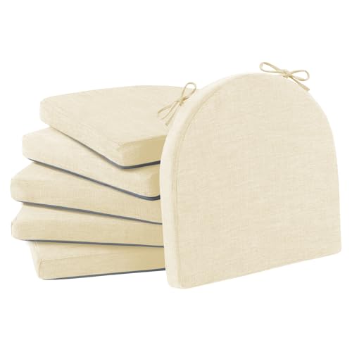 Image of IPYNBAP Chair Cushions for Dining Chairs, Kitchen Chair Cushions, 16'' x 16'' x 2'', Non Slip Indoor Seat Cushions, Chair Pads for Dining Chairs with Ties & Removable Cover, Set of 6, Beige