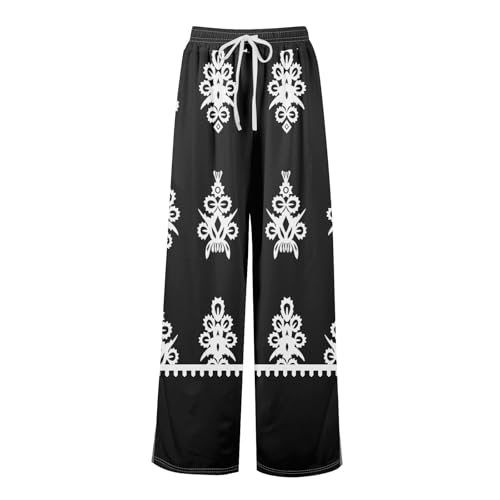 Summer Palazzo Pants for Women, High Waisted Wide Leg Floral Flowy Beach Travel Trousers with Pockets2
