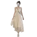 Vimagcal Elegant Dress,French Temperament Gentle Wind Fairy Niche First Love Sling Chiffon Dress (Color : White, Size : Medium)
