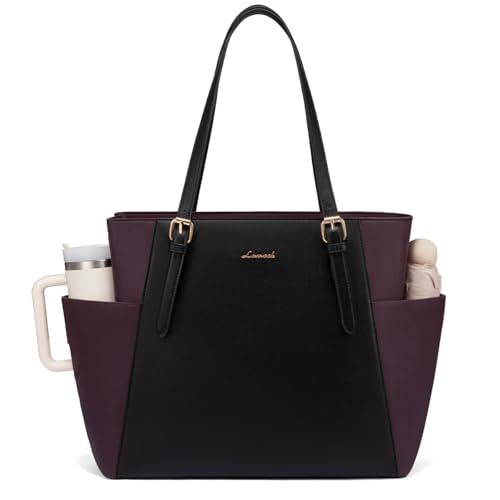 LOVEVOOK Full-Grain Leather Tote with Cup Holder