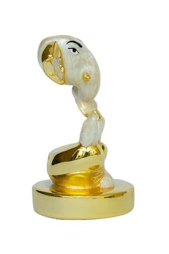 Image of Pearl White Divine Ganesha | Lambodara Ganpati Idol for Car Dashboard, Office Desk & Home Temple| Lambodara Murti for Prosperity & Blessings |Gold Plated Statue| Height 1.9 Inch